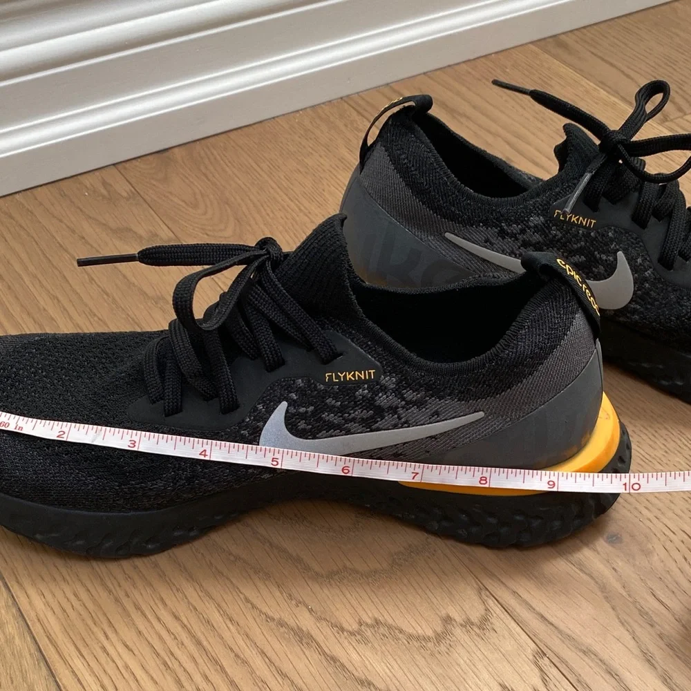 Nike Epic React Flyknit 2 Black and Gray Sneakers with Orange Detail, 6 1/2 or 7 - Picture 11 of 16